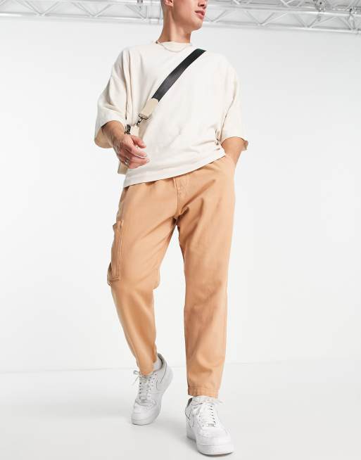 Pull&Bear - Gyldenbrune cargobukser med enkelt lomme