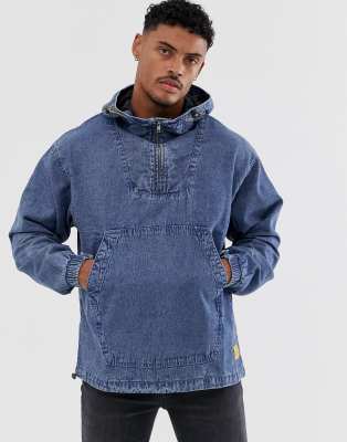 Pull&Bear Denim Jacket With Jersey Hoodie In Navy