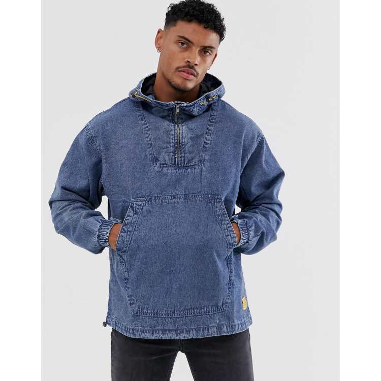 Pull Bear half zip denim jacket in blue ASOS