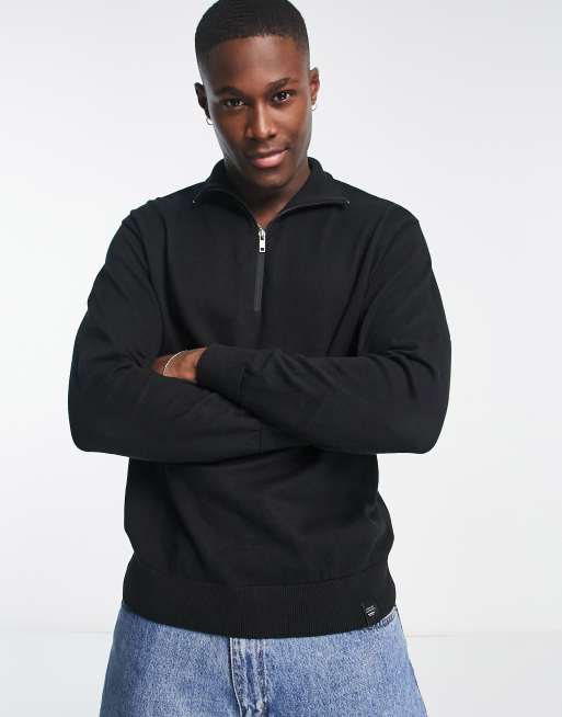 Pull&Bear half zip jumper in black | ASOS