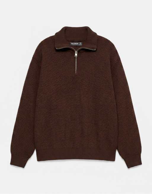 Pull&Bear Half-zip jumper in brown, 5 of 7