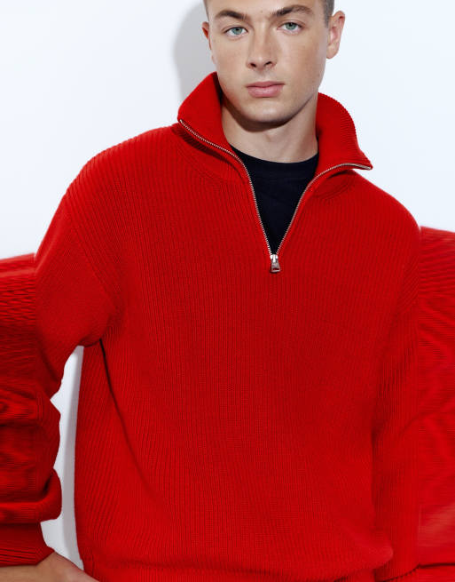 Pull&Bear Half-zip jumper in red, 3 of 7