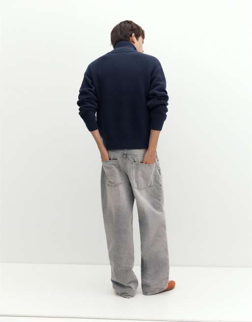 Pull&Bear Half-zip striktrøje i navy, 2 af 7