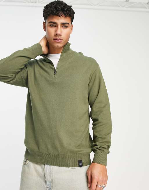 Pull&bear jacket with 2025 half zip in khaki