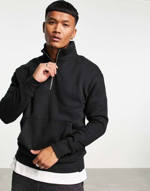 Pull&Bear half zip sweatshirt in black | ASOS