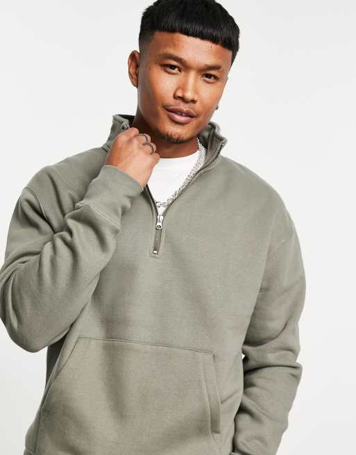 Pull&bear jacket with 2025 half zip in khaki