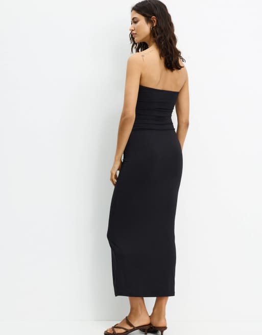Pull&Bear - Halflange bandeau-jurk van polyamide in zwart, 3 van 4