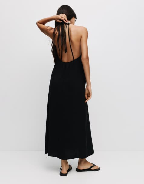 Pull&Bear Halter midi dress in black - view 1