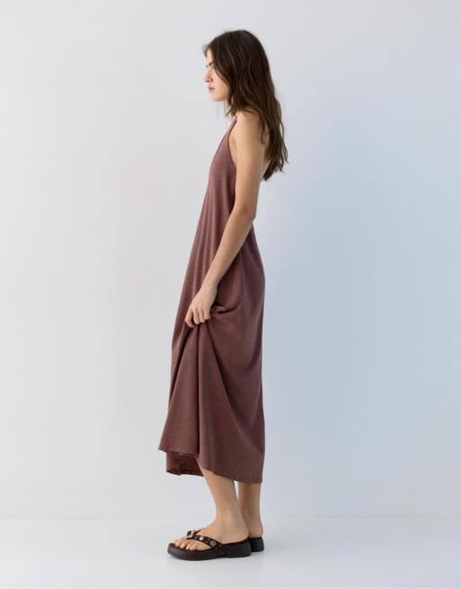 pull and bear brown dress Pull&Bear Midi dress in brown
