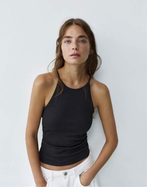 Pull&Bear Halter-neck strappy back top in black - view 1
