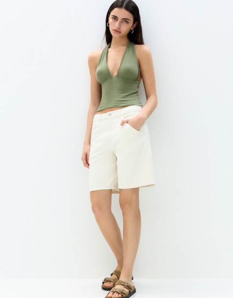 Pull&Bear halter top in medium green - view 1