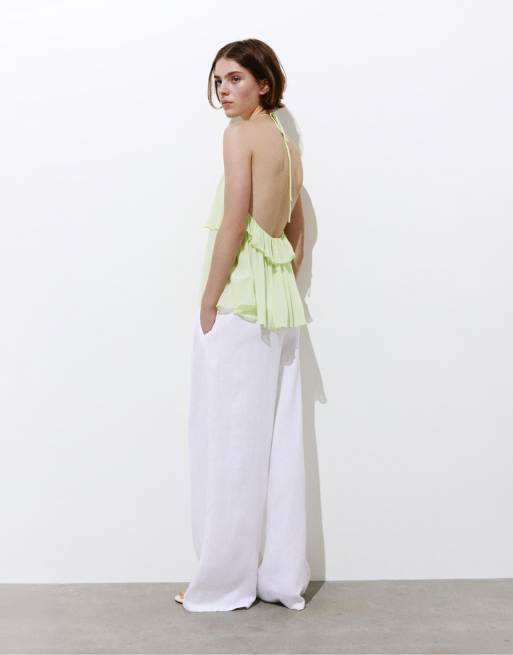 Pull&Bear Halter top with ruffles in apple green, 2 of 4