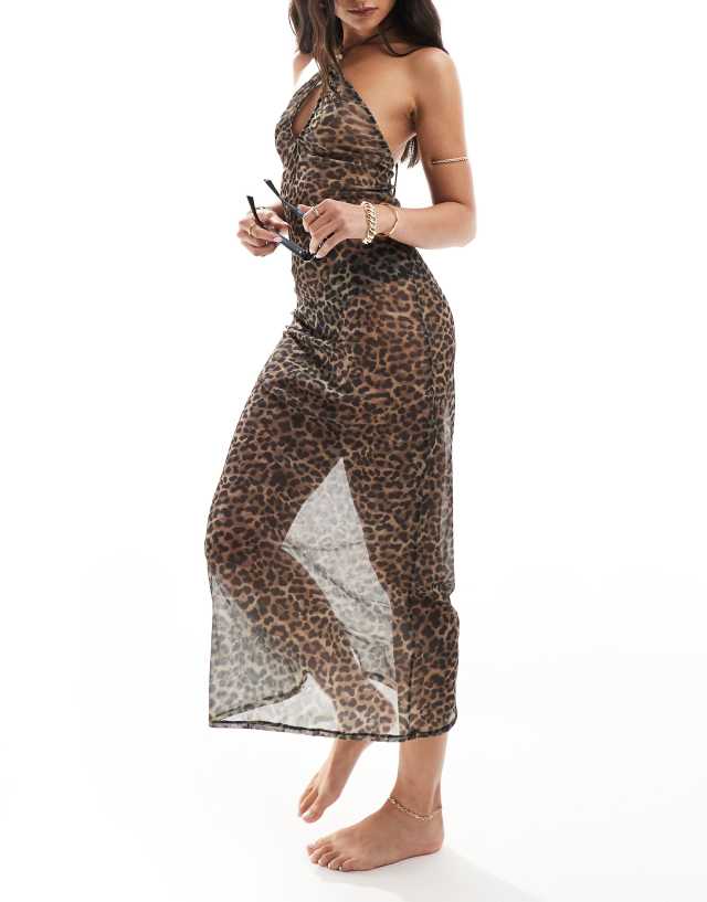 Pull&Bear - halterneck beach dress in leopard print