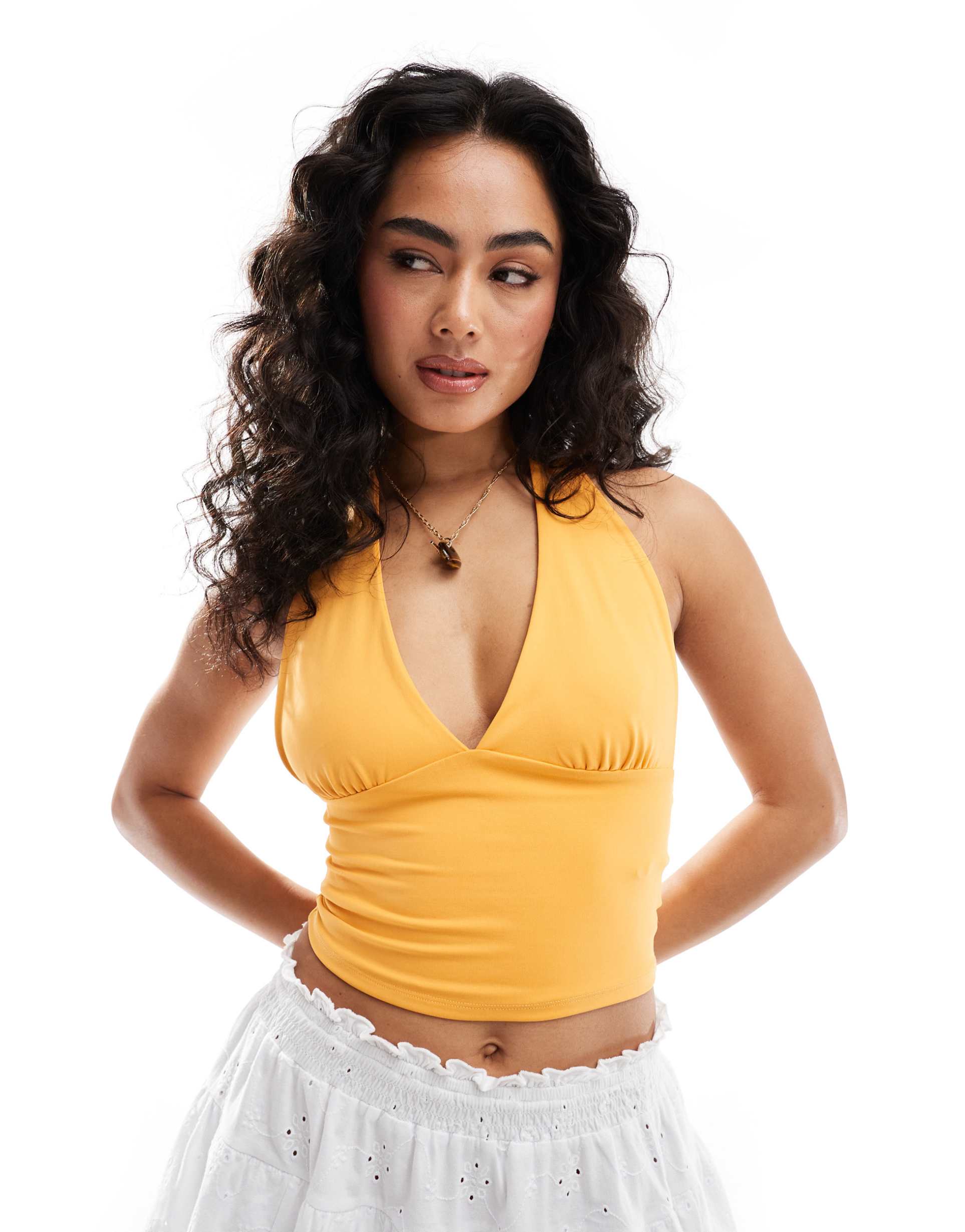 pull&bear halterneck top in orange