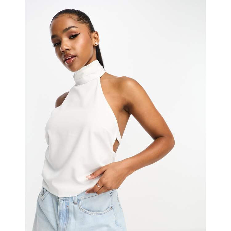 Pull Bear halterneck top with backless detail in white ASOS