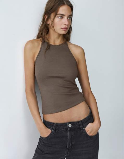 Pull&Bear halterneck-topp med remmar i ryggen i mink - view 1