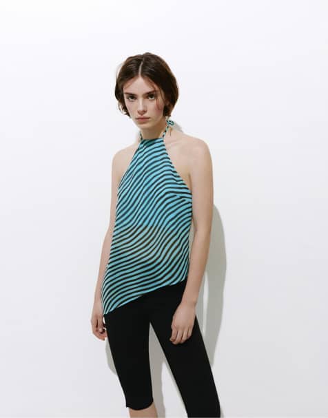 Pull&Bear - Haltertop met golvende print in blauw - view 1