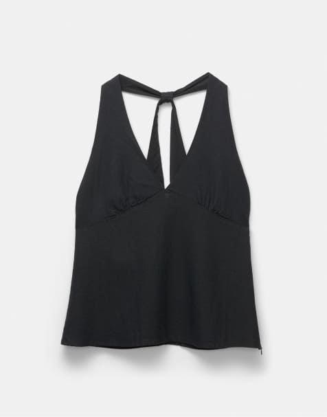 Pull&Bear - Haltertop met open achterkant in zwart - view 1