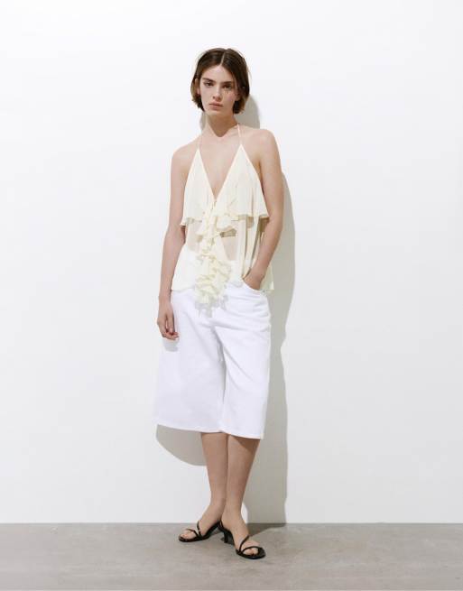Pull&Bear - Haltertop met ruches in zandkleur, 4 van 4