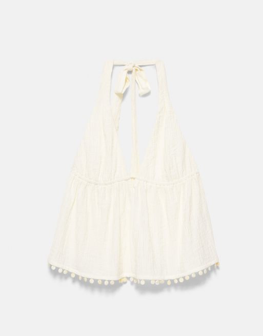 Pull&Bear - Haltertop met schelpdetail in beige, 3 van 4
