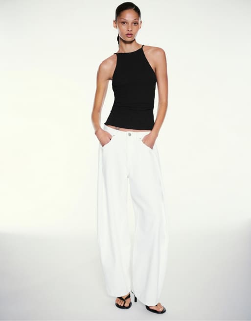 Pull&Bear haltertop met textuur in zwart, 4 van 7