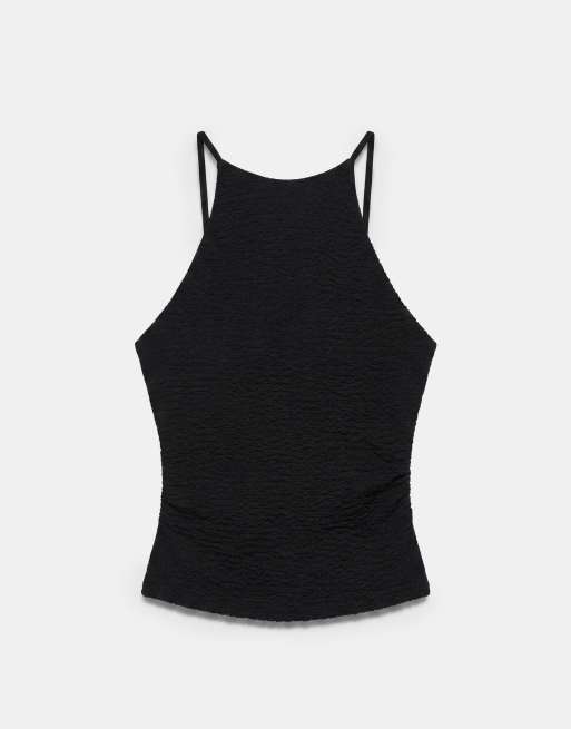 Pull&Bear haltertop met textuur in zwart, 5 van 7