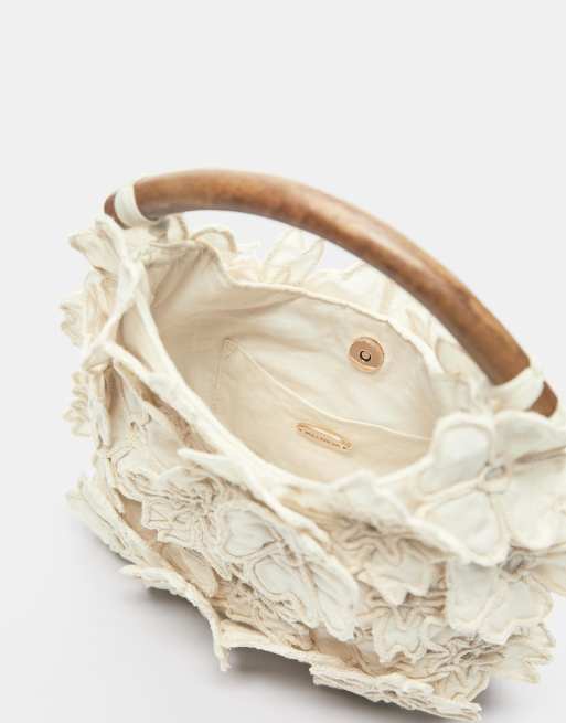 Pull&Bear - Handtas met bloemen in ecru, 3 van 4