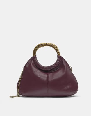 Pull & Bear - Handtasche in Burgunderrot mit Metallgriff