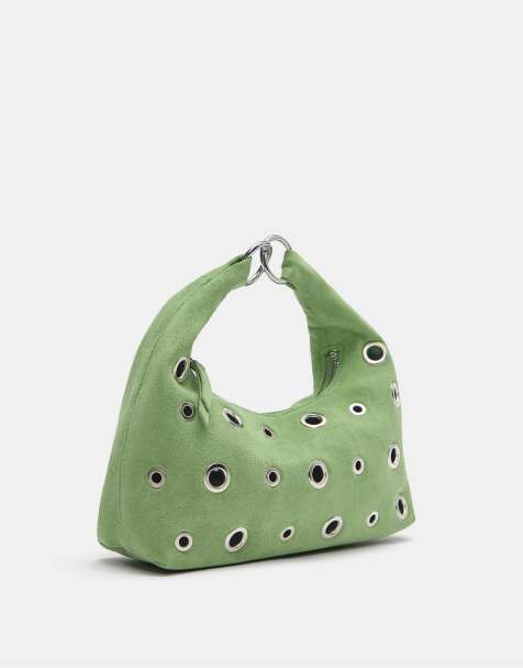 Pull&Bear – Handtasche in Grün mit Nietenbesatz - view 1