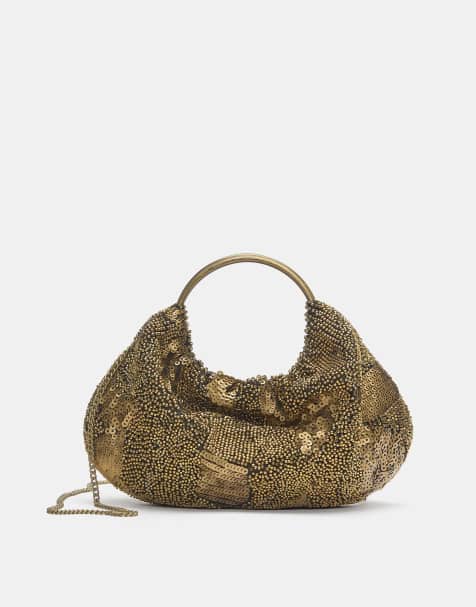 Pull&Bear – Handtasche in Schwarz mit Metallgriff und Perlenverzierung - view 1