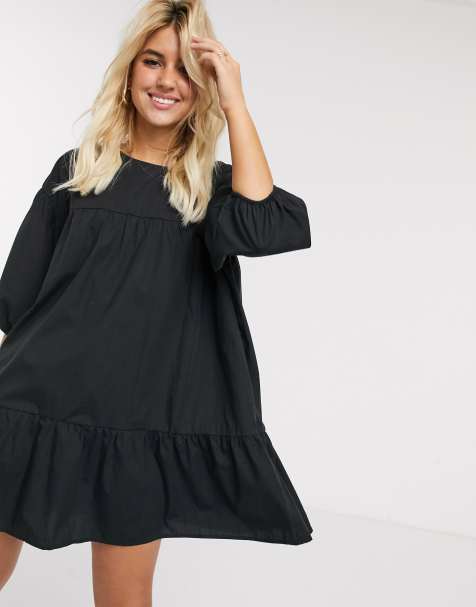 Pull&Bear – Hänger-Midikleid in Schwarz