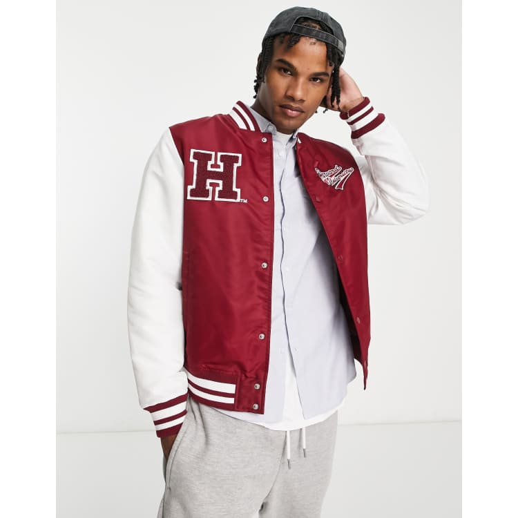 Pull&Bear NFL varsity bomber jacket in black