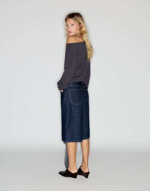 Pull&Bear haut à encolure asymétrique gris, 2 de 7