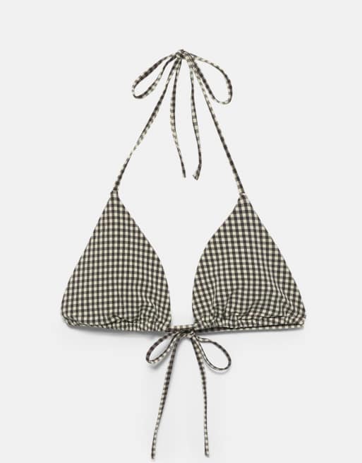 Pull&Bear - Haut de bikini à carreaux vichy - Marron, 4 de 4