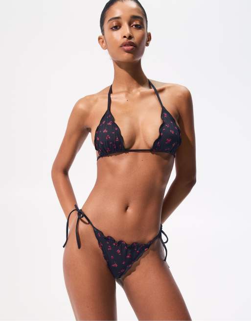 Pull&Bear - Haut de bikini à fleurs - Noir