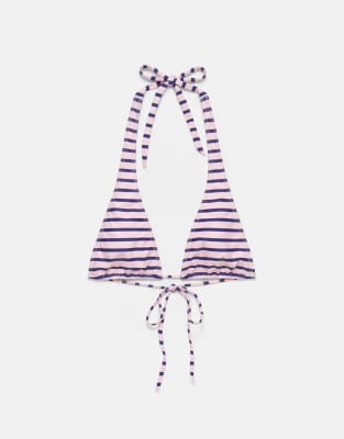 Pull & Bear - Haut de bikini multiposition à rayures - Rose M
