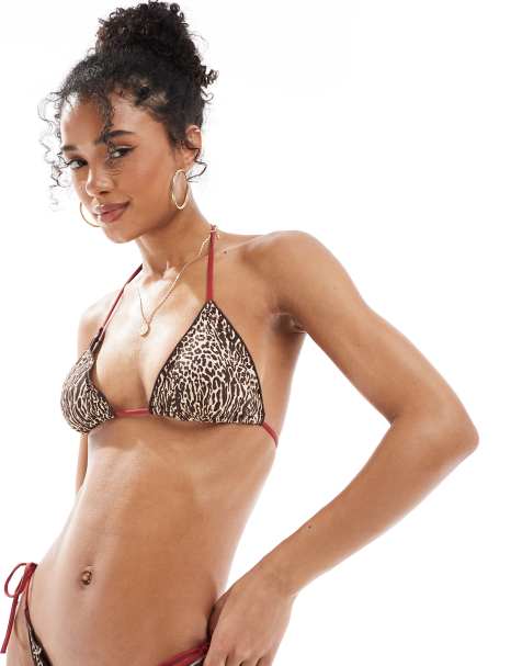Pull&Bear - Haut de bikini triangle avec détails contrastants et imprimé léopard - view 1