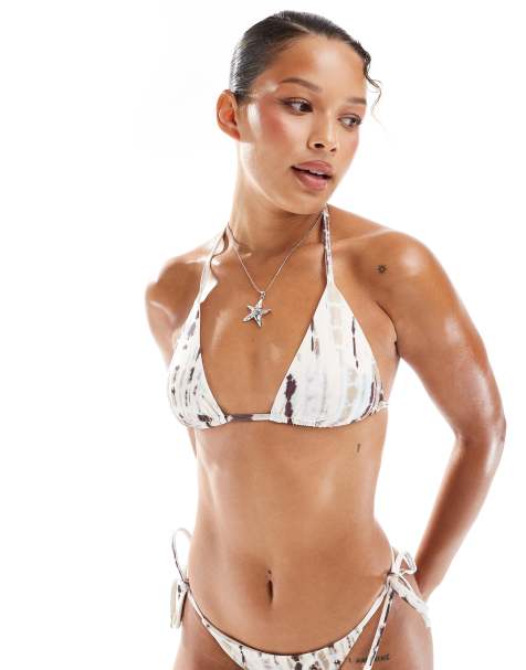 Pull&Bear - Haut de bikini triangle effet tie-dye - Marron - view 1