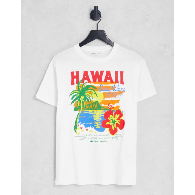 Pull&Bear Hawaii oversized graphic t-shirt in white | ASOS