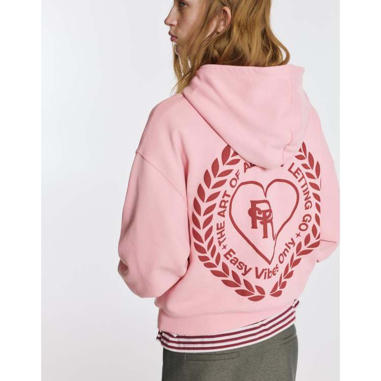 Pull&Bear Heart graphic hoodie in medium pink | ASOS