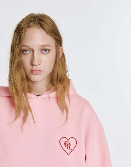 Pull&Bear Heart graphic hoodie in medium pink | ASOS