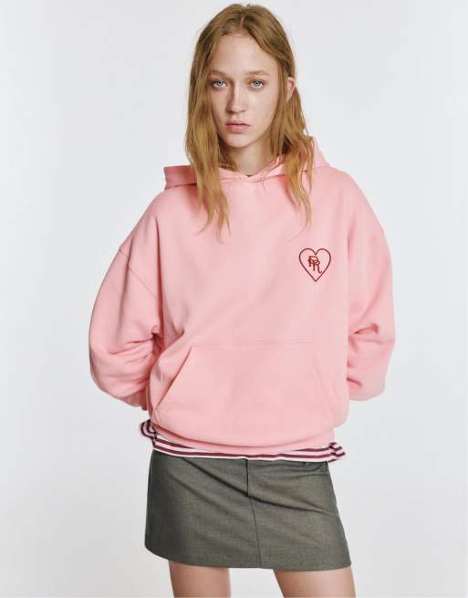 Pull&Bear Heart graphic hoodie in medium pink | ASOS