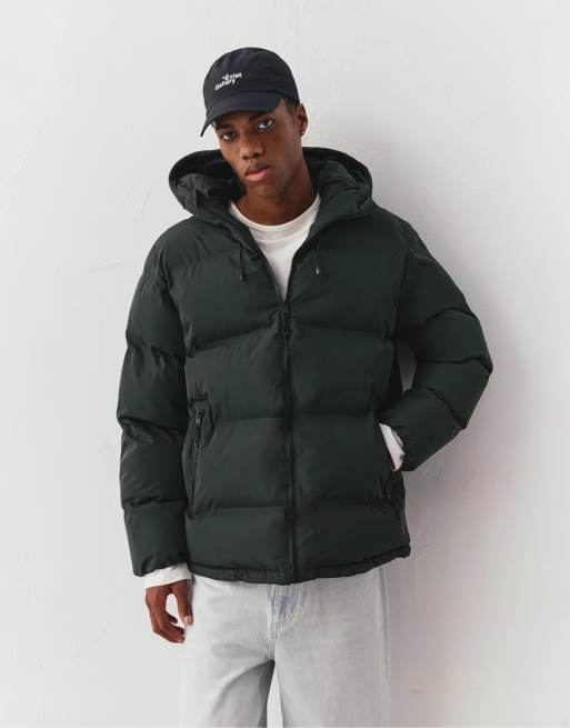 Pull&Bear Heat-sealed quilted jacket with hood in bottle green, 2 of 7