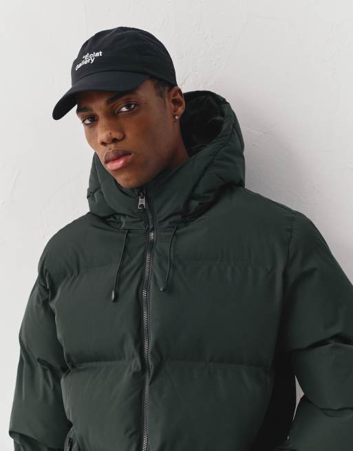 Pull&Bear Heat-sealed quilted jacket with hood in bottle green, 4 of 7