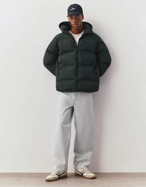 Pull&Bear Heat-sealed quilted jacket with hood in bottle green, 5 of 7