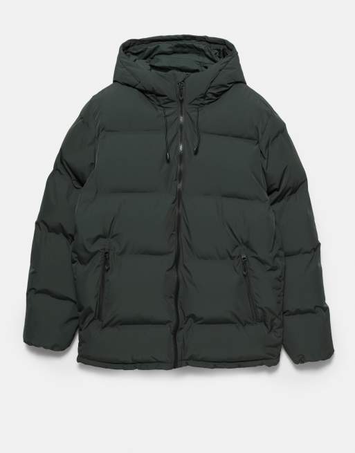 Pull&Bear Heat-sealed quilted jacket with hood in bottle green, 7 of 7