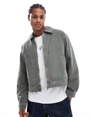 Pull & Bear Heavy Washed Jacket In Khaki-green