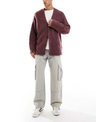 Pull&Bear Pull&Bear heavy washed wide leg cargo jeans in light blue