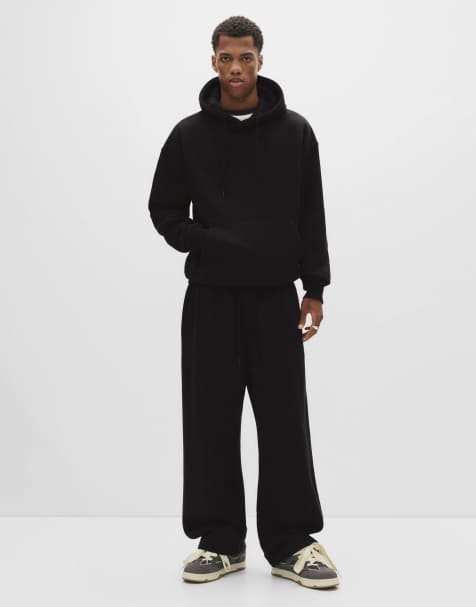 Pull&Bear heavy weight joggers in black