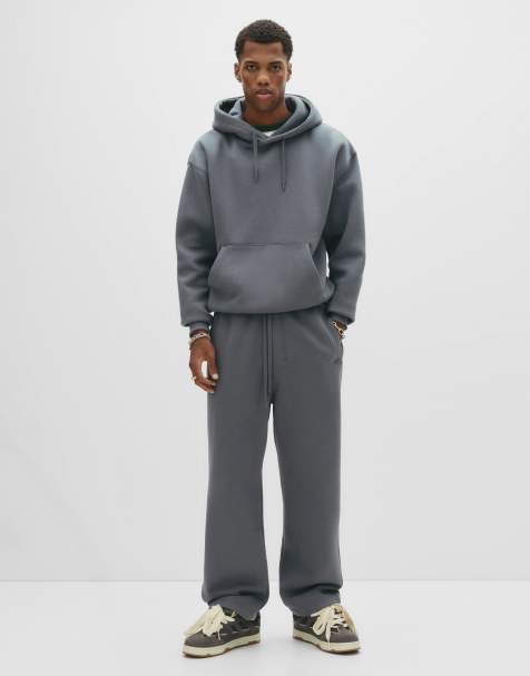 Pull&Bear heavy weight joggers in blue grey